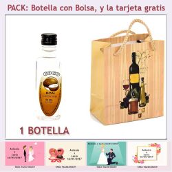 Botellita de Ron de Coco con bolsa bodegón y tarjeta