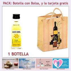 Botellita de Ron Miel con bolsa bodegón y tarjeta