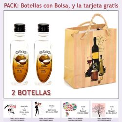 2 Botellitas de Ron de Coco con bolsa bodegón y tarjeta