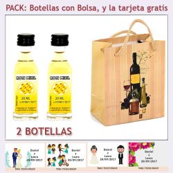 2 Botellitas de Ron Miel con bolsa bodegón y tarjeta