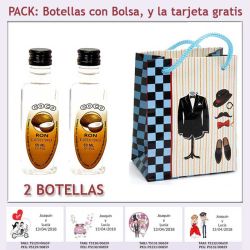 2 Botellitas de Ron de Coco con bolsa charlestón y tarjeta