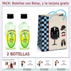 2 Botellitas de Ron Mojito con bolsa charlestón y tarjeta