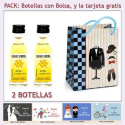 2 Botellitas de Ron Miel con bolsa charlestón y tarjeta
