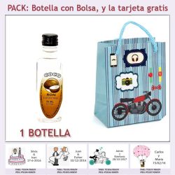 Botellita de Ron de Coco con bolsa con moto roja y tarjeta