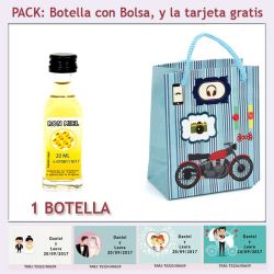 Botellita de Ron Miel con bolsa con moto roja y tarjeta