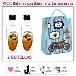 2 Botellitas de Ron de Coco con bolsa con moto roja y tarjeta