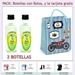 2 Botellitas de Ron Mojito con bolsa con moto roja y tarjeta