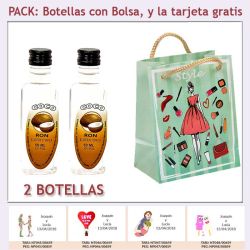 2 Botellitas de Ron de Coco con bolsa fashion con mujer y tarjeta