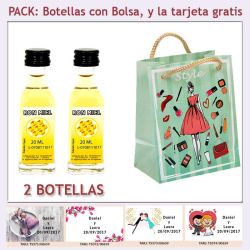2 Botellitas de Ron Miel con bolsa fashion con mujer y tarjeta