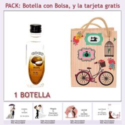 Botellita de Ron de Coco con bolsa fashion con bici y tarjeta