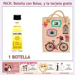 Botellita de Ron Miel con bolsa fashion con bici y tarjeta