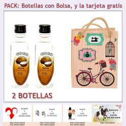 2 Botellitas de Ron de Coco con bolsa fashion con bici y tarjeta