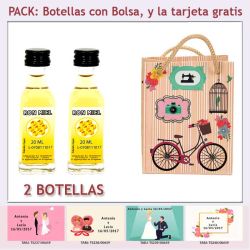 2 Botellitas de Ron Miel con bolsa fashion con bici y tarjeta