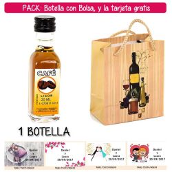 Botellita de Licor de Café con bolsa bodegón y tarjeta