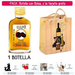 Botellita Petaca de Licor de Café con bolsa bodegón y tarjeta
