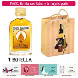 Botellita Petaca de Vodka Caramelo con bolsa bodegón y tarjeta