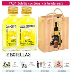 2 Botellitas Petaca de Limoncielo con bolsa bodegón y tarjeta