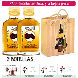 2 Botellitas Petaca de Licor de Café con bolsa bodegón y tarjeta