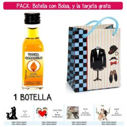 Botellita de Vodka Caramelo con bolsa charlestón y tarjeta