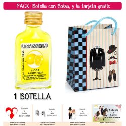 Botellita Petaca de Limoncielo con bolsa charlestón y tarjeta