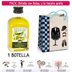 Botellita de Aceite de Oliva Virgen Extra con bolsa charlestón y tarjeta