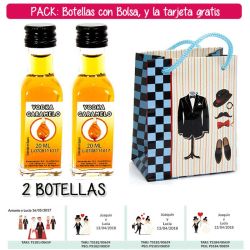 2 Botellitas de Vodka Caramelo con bolsa charlestón y tarjeta