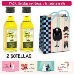2 Botellitas de Aceite de Oliva Virgen Extra con bolsa charlestón y tarjeta