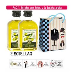 2 Botellitas de Aceite de Oliva Virgen Extra con bolsa charlestón y tarjeta