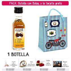 Botellita de Licor de Café con bolsa con moto roja y tarjeta