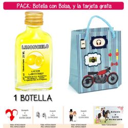 Botellita Petaca de Limoncielo con bolsa con moto roja y tarjeta