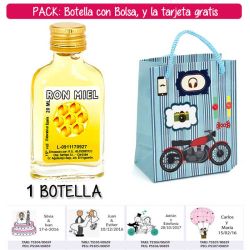 Botellita Petaca de Ron Miel con bolsa con moto roja y tarjeta