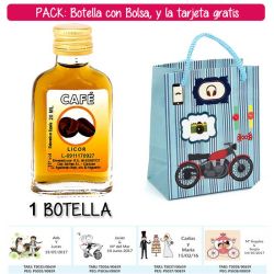 Botellita Petaca de Licor de Café con bolsa con moto roja y tarjeta