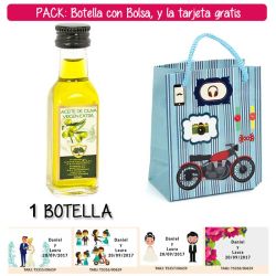 Botellita de Aceite de Oliva Virgen Extra con bolsa con moto roja y tarjeta