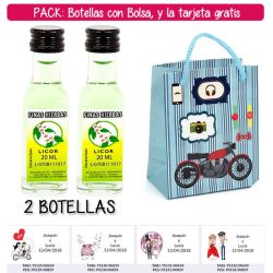 2 Botellitas de Licor de Finas Hierbas con bolsa con moto roja y tarjeta