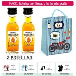 2 Botellitas de Vodka Caramelo con bolsa con moto roja y tarjeta