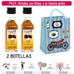 2 Botellitas de Licor de Café con bolsa con moto roja y tarjeta