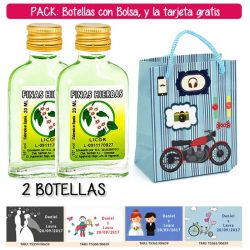 2 Botellitas Petaca de Licor de Finas Hierbas con bolsa con moto roja y tarjeta