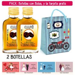 2 Botellitas Petaca de Licor de Café con bolsa con moto roja y tarjeta