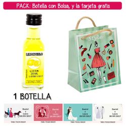 Botellita de Limoncielo con bolsa fashion con mujer y tarjeta