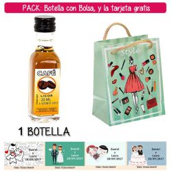 Botellita de Licor de Café con bolsa fashion con mujer y tarjeta