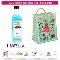 Botellita 60ml de Vodka Premium con bolsa fashion con mujer y tarjeta