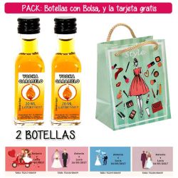 2 Botellitas de Vodka Caramelo con bolsa fashion con mujer y tarjeta