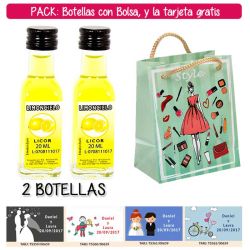 2 Botellitas de Limoncielo con bolsa fashion con mujer y tarjeta
