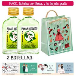 2 Botellitas Petaca de Licor de Finas Hierbas con bolsa fashion con mujer y tarjeta
