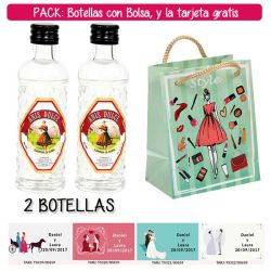 2 Botellitas 40ml de Anís Dulce con bolsa fashion con mujer y tarjeta