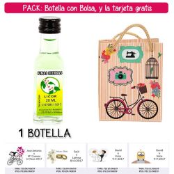Botellita de Licor de Finas Hierbas con bolsa fashion con bici y tarjeta