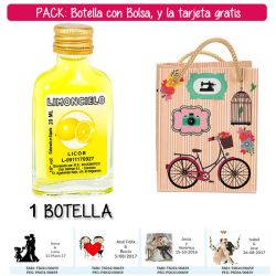 Botellita Petaca de Limoncielo con bolsa fashion con bici y tarjeta
