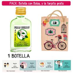 Botellita Petaca de Licor de Finas Hierbas con bolsa fashion con bici y tarjeta