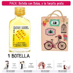Botellita Petaca de Ron Miel con bolsa fashion con bici y tarjeta