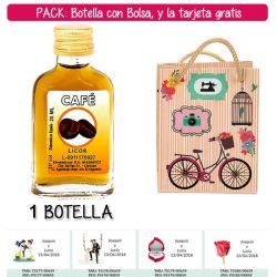 Botellita Petaca de Licor de Café con bolsa fashion con bici y tarjeta